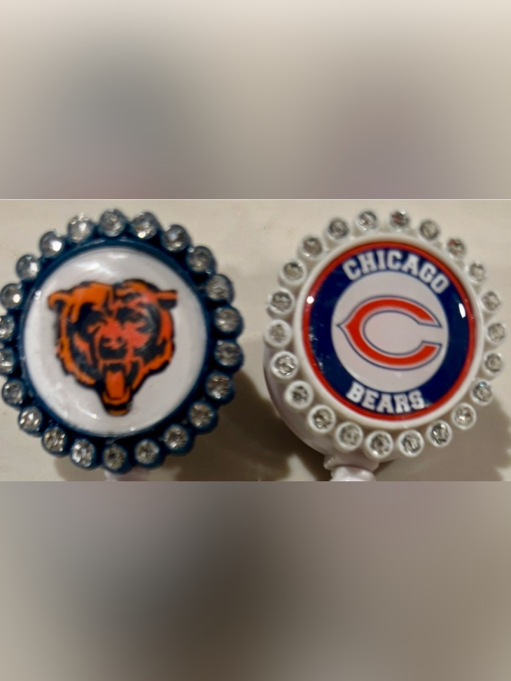 2 Crystal NFL Football Chicago Bears Nurse Badge Reels ID Holders Alligator Clip